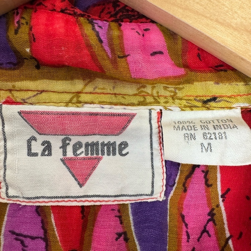 Vintage 90s La Femme India Cotton Gauze Floral Abstract Oversized Button Shirt M - Picture 8 of 11